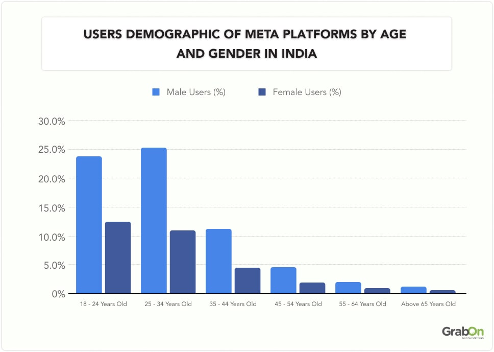 Users demographic of meta platforms by age and gender in india